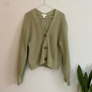 H&M Green Rib Knit Cardigan